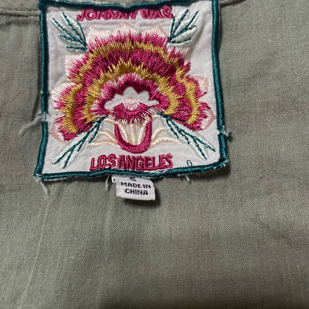 Johnny Was Pink and Yellow Embroidered Patch dress with pockets
